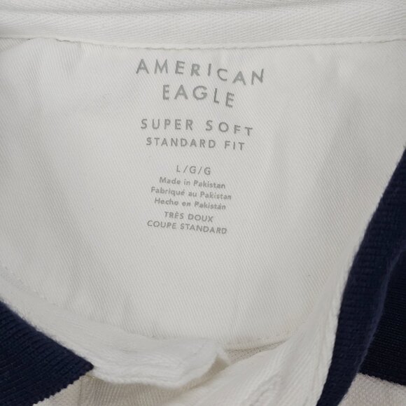 American Eagle Men's White & Navy Super Soft Short Sleeve Polo Shirt Size L - Picture 9 of 12